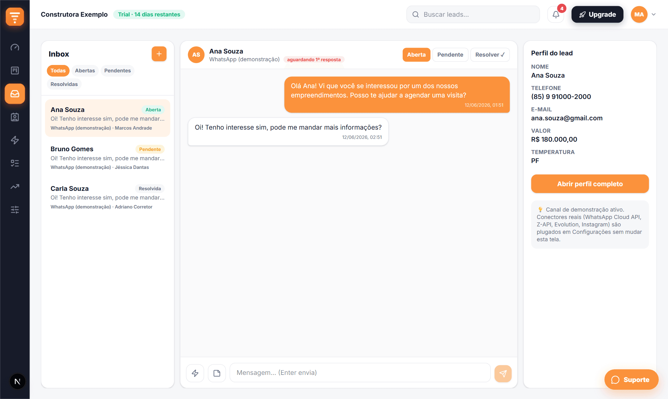 Inbox do LeadFlow CRM